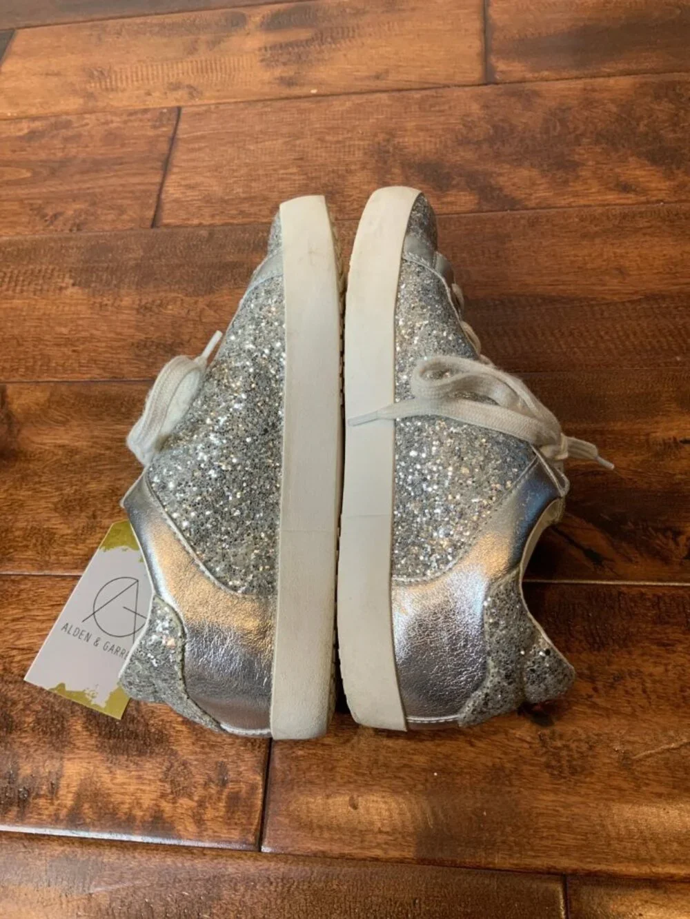 Love Moschino Silver Glitter Lace-Up Sneakers, Size 9 | 39